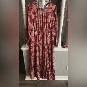 Floral Red and Beige Maxi Dress